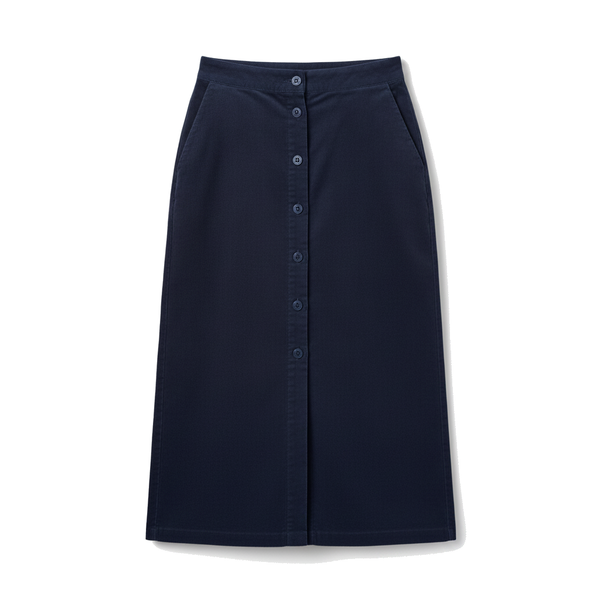 Vela Atelier Navy corduroy button-front midi skirt